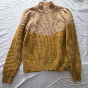Vero Moda Color Block Puff Sleeve Mock Neck Sweater Yellow Tan M